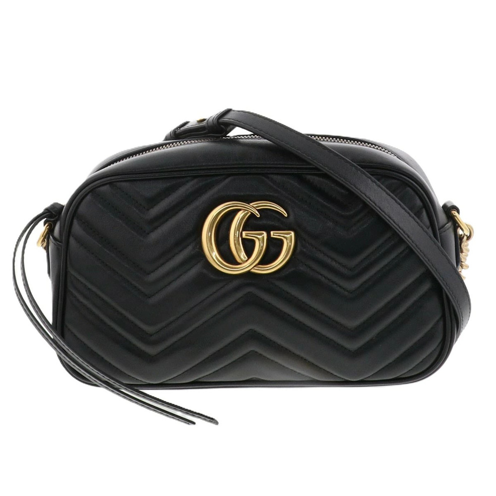GUCCI GG Marmont Camera Bag Shoulder Leather Black